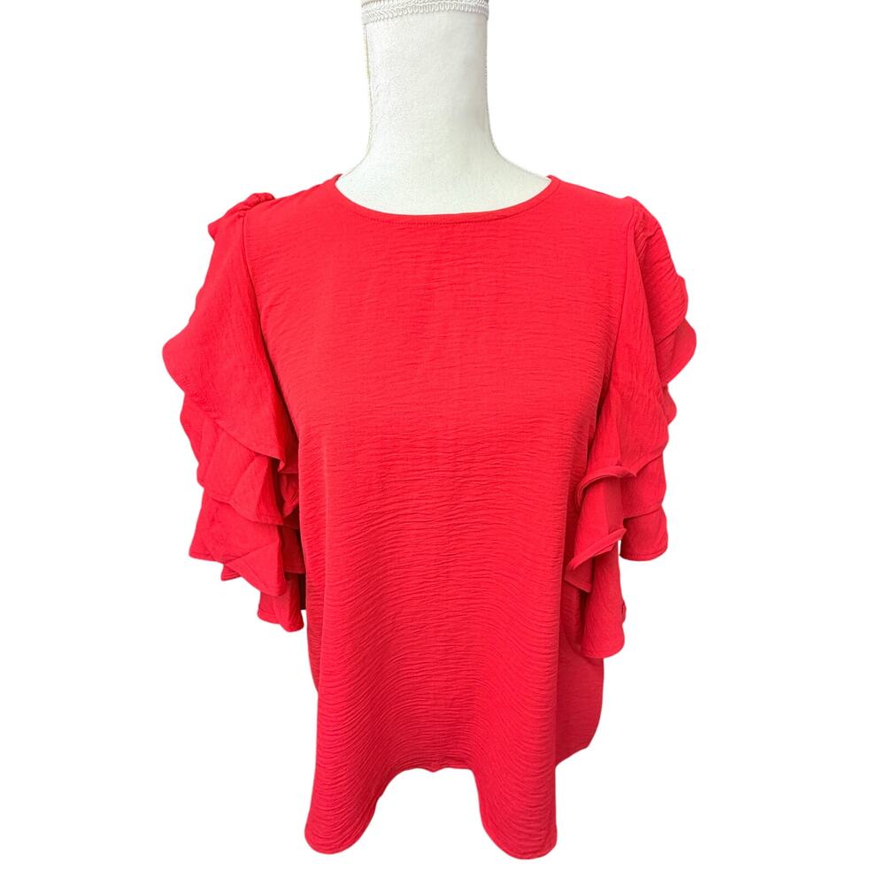Style & Co Womens Medium Red Ruffle Sleeve Blouse NWT Flutter Sleeve Top M